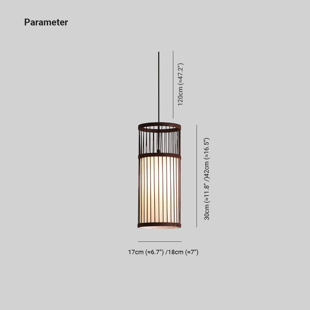 Ozawa Weave Cylinder Pendant Light, Coffee/Wood, Metal/Bamboo