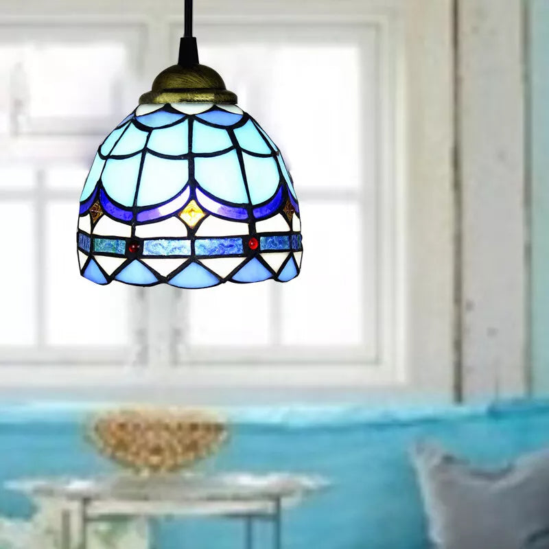 Eryn Retro LED Pendant Light Blue Metal Glass Dining Room