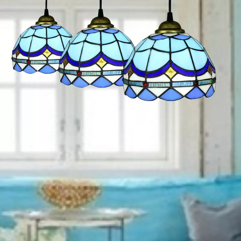 Eryn Retro LED Pendant Light Blue Metal Glass Dining Room