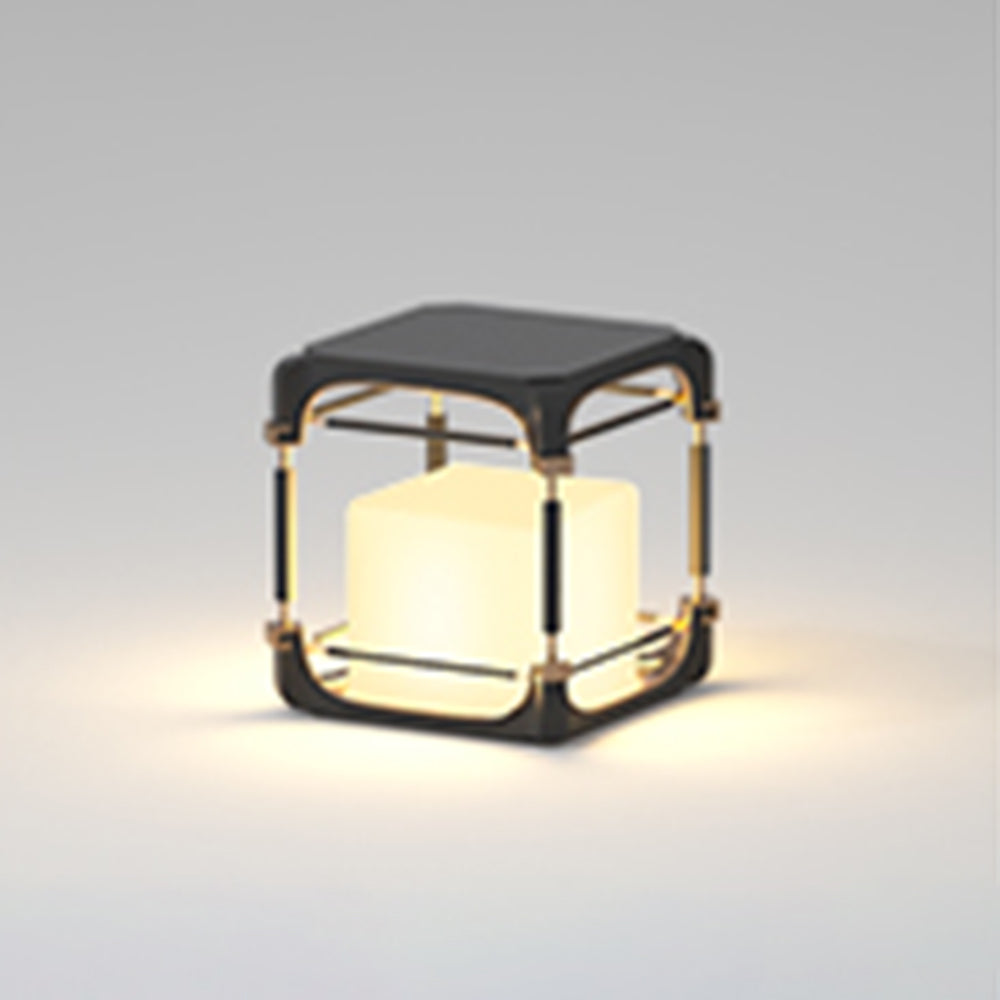 Orr Simple Cube/Cuboid Outdoor Floor Lamp, Hardwired/Solar, Black