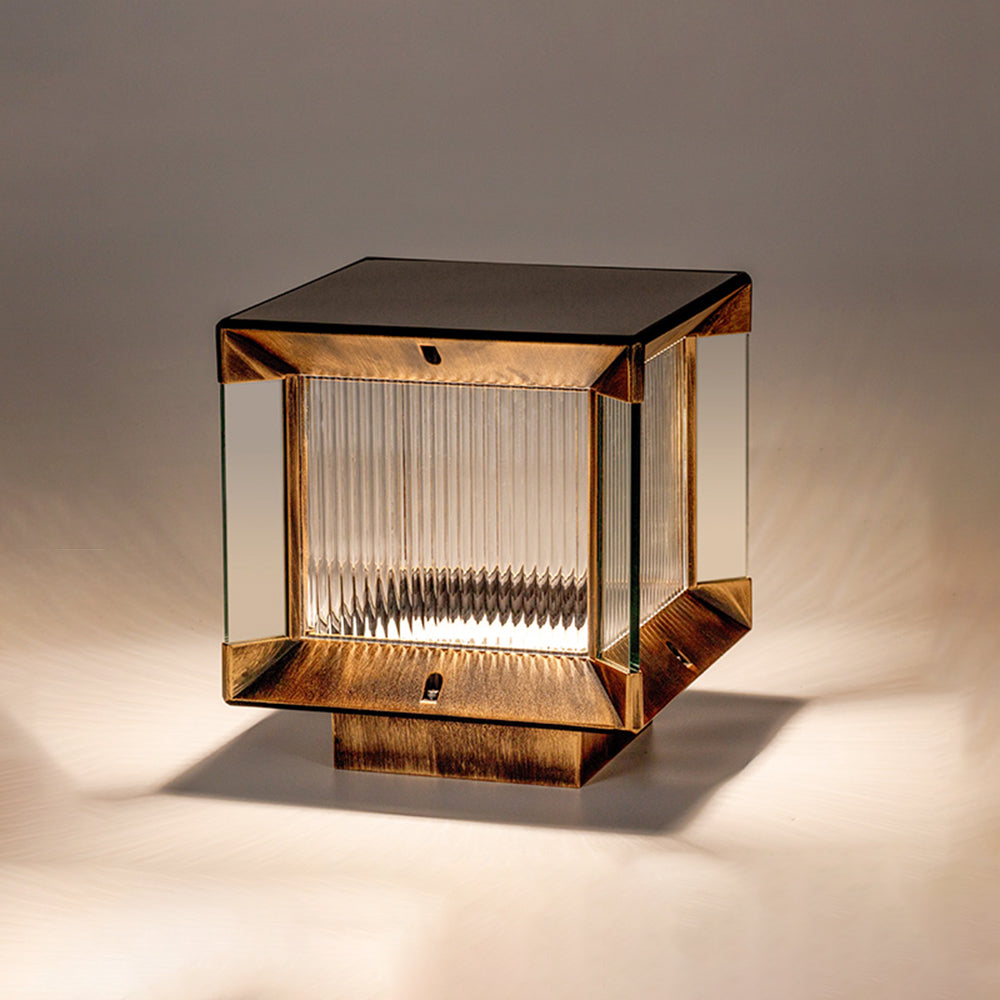 Riley Modern Rectangular Metal Glass Outdoor Lamp, Black/Black-Gold
