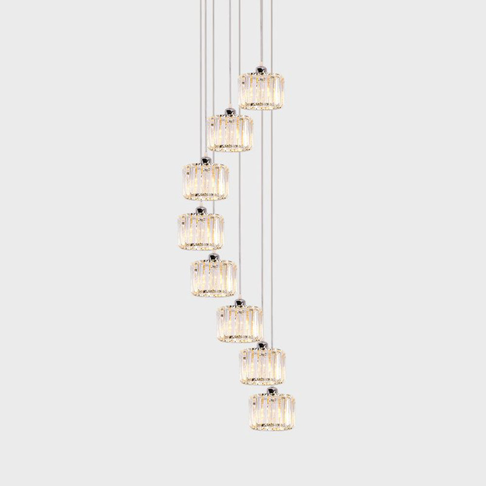 Hailie Modern Column Crystal Pendant Light, Clear, Stairs/Dining Room