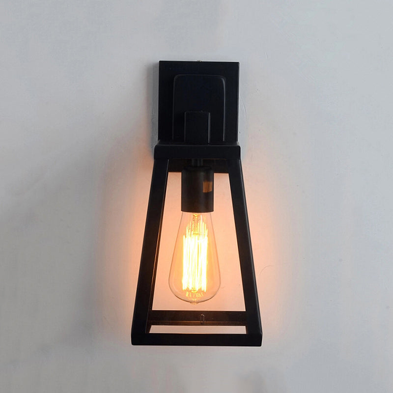 Alessio Retro Industrial Lantern Wall Lamp Metal & Glass