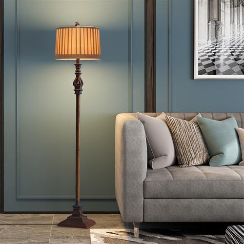 Eryn Vintage Resin/Fabric Standing Floor Lamp, Brown