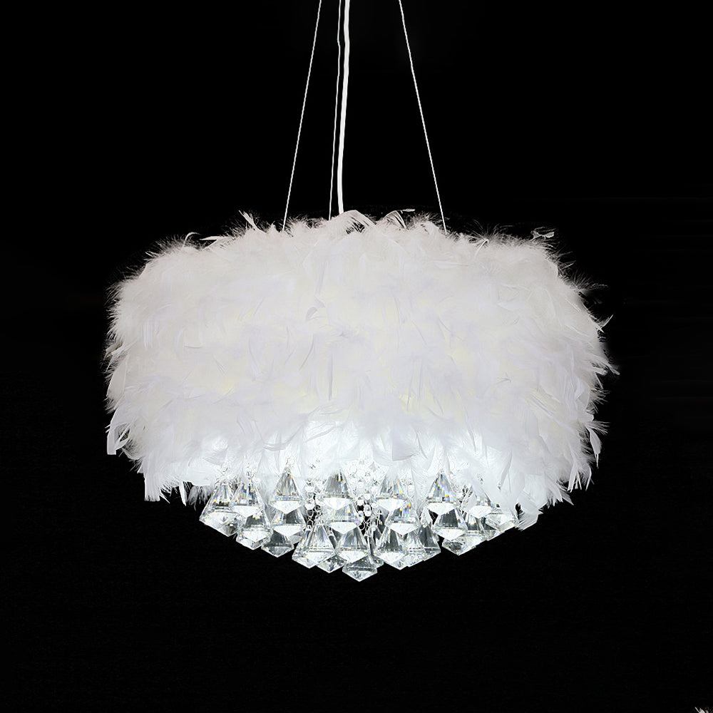 O'Moore Modern Luxury Round Chandelier, Feather/Crystal, White