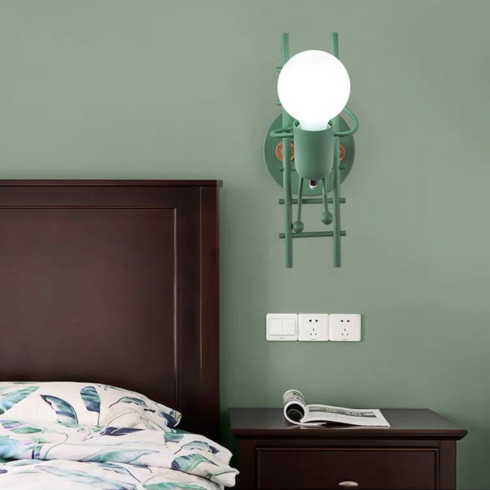 Luxo Industrial Man Metal/Wood Wall Light, Gray/White/Green