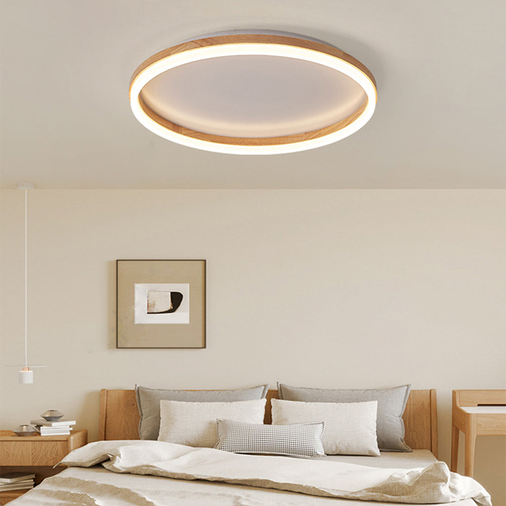 Ozawa Round Modern Flush Mount Ceiling Light Wood Acrylic Bedroom