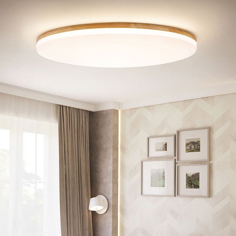 Ozawa Minimalist Wood Round Flush Mount Ceiling Light Bedroom