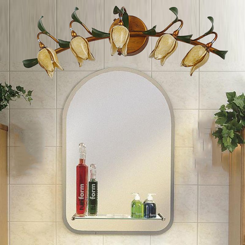 Félicie Yellow Flower Mirror Front Bell Shade Vanity Wall Lamp, 3/5 Heads