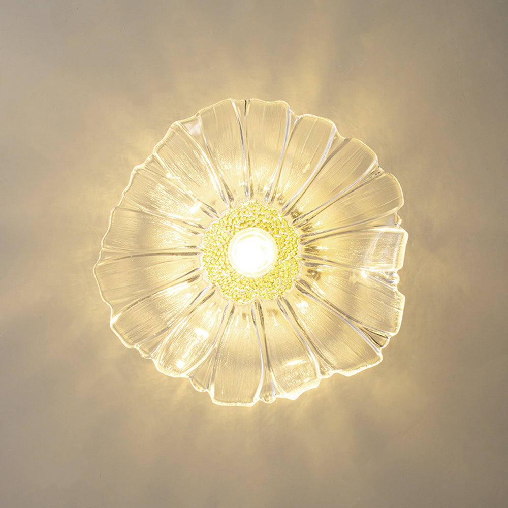 Carins Art Deco Flower Glass Flush Mount Ceiling Light, Clear/Green