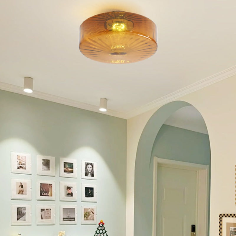 Hailie Modern Round Flush Mount Ceiling Light Brown Metal/Glass Kitchen/Living Room