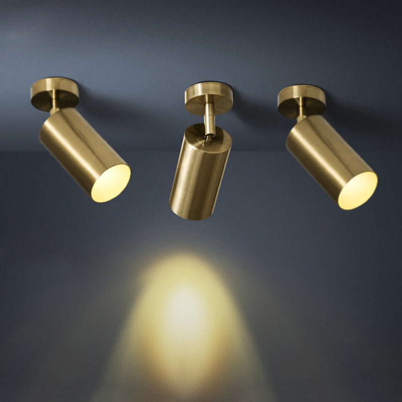 Freja Moderno Gold Cylinder Spotlight Background Flush Mount Ceiling Light, Metal