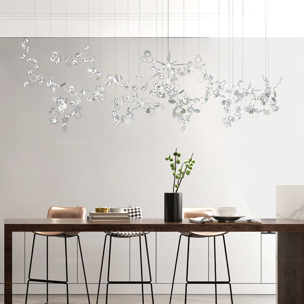 Olivia Modern Sheet Crystal Chandelier, Silver, Living Room