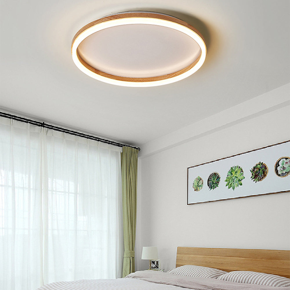 Ozawa Round Modern Flush Mount Ceiling Light Dimmable, Wood & Acrylic
