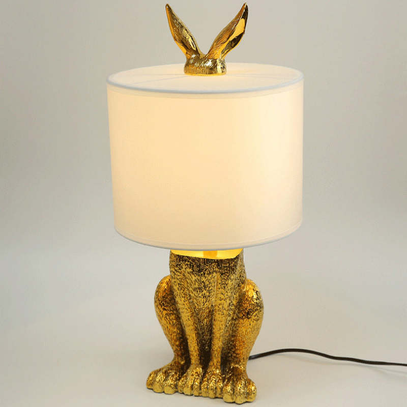 Alice Rabbit Cylinder Resin Table Lamp, Black/White/Gold