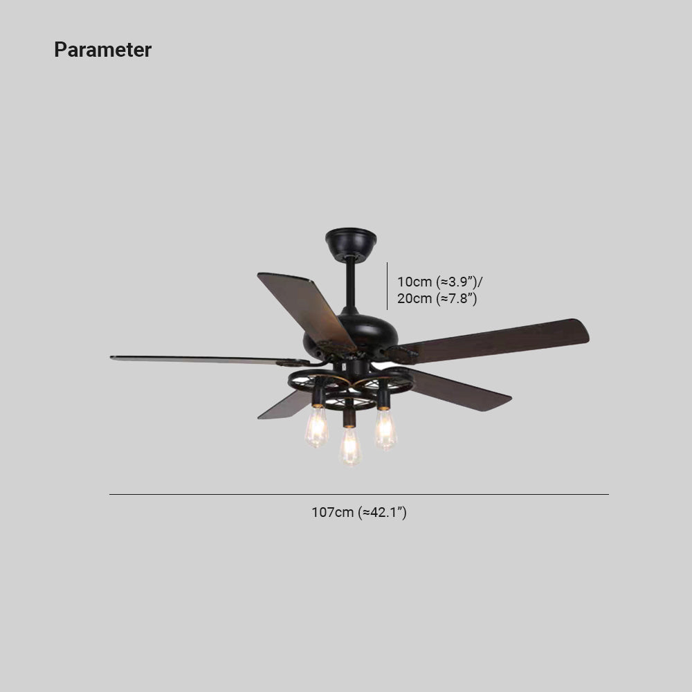 Alessio Industrial 5-Blade Black Ceiling Fan with Light, 4 Style, DIA 42.1''