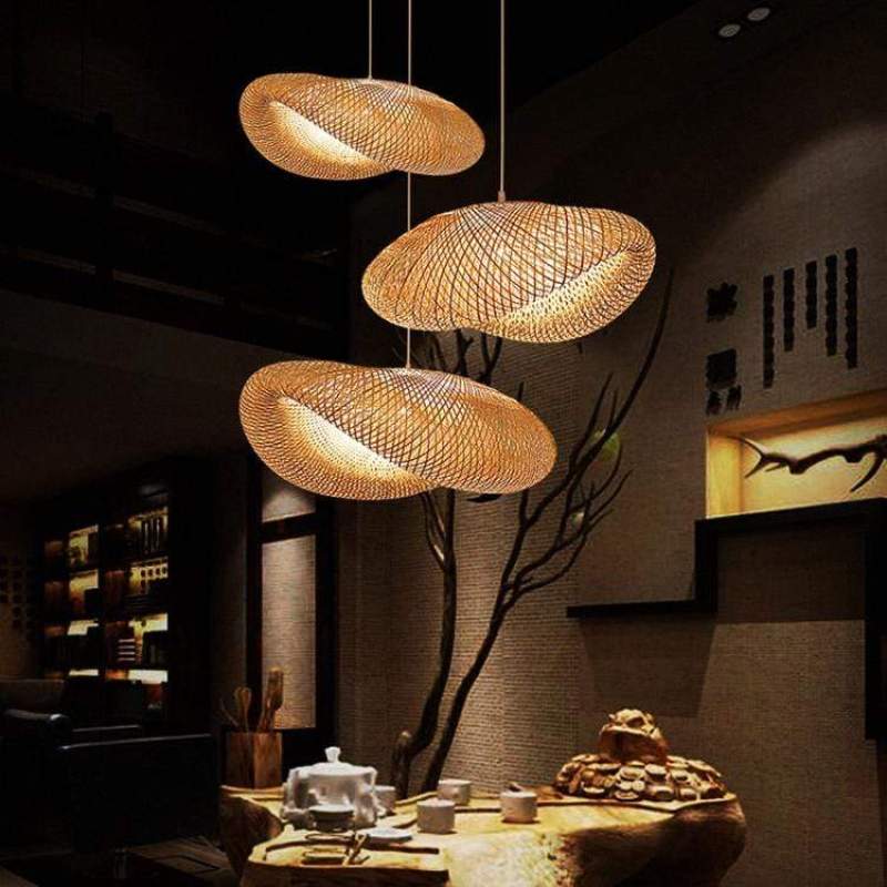 Muto Modern Pendant Light For Dining Room/Kitchen Island, Bamboo
