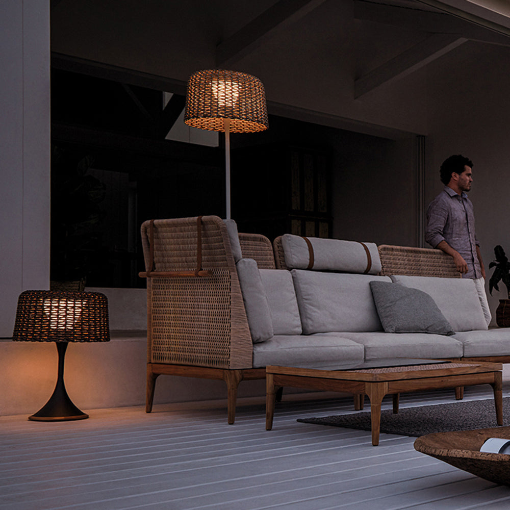 Ritta Waterproof Outdoor Floor Lamp, Rattan, Black/White, Balcony/Terrace
