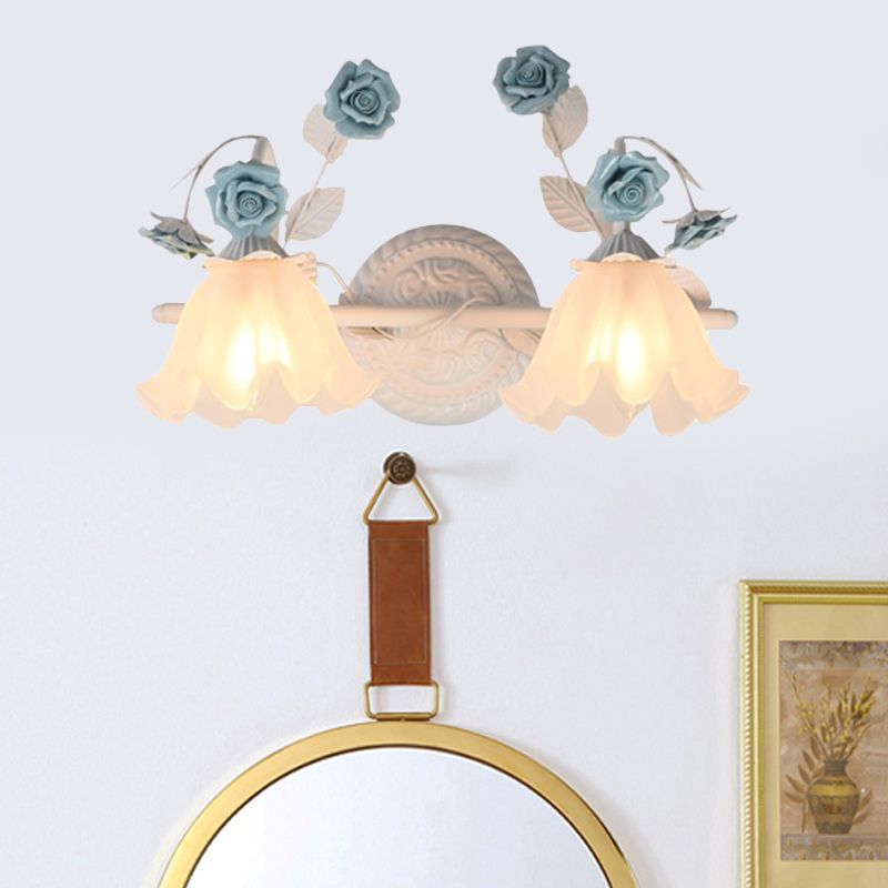 Félicie Flower Pink & Blue Mirror Front Vanity Wall Lamp, 2/3 Heads