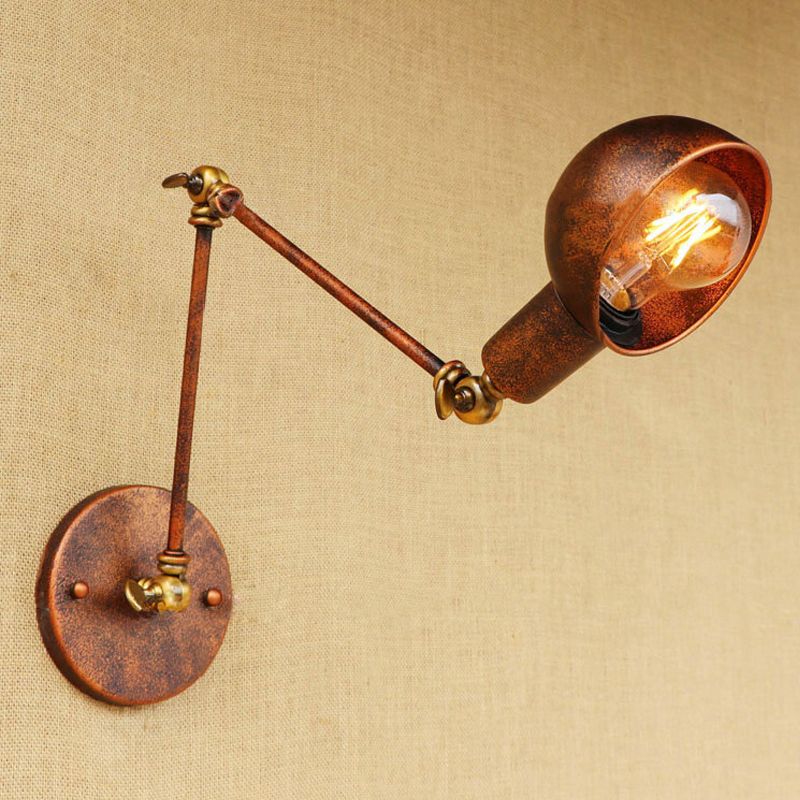 Brady Vintage Hemispheric Rust Adjustable Wall Lamp, Brass, Bedroom