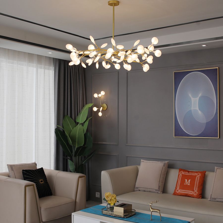 Olivia Unique Branch Firefly Art Deco Chandelier Black/Gold Living Room