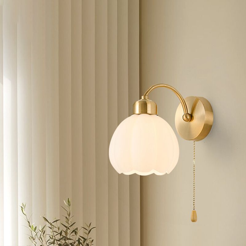 Lily NordicFlower Vanity Glass Metal Wall Lamp, Gold/Ivory