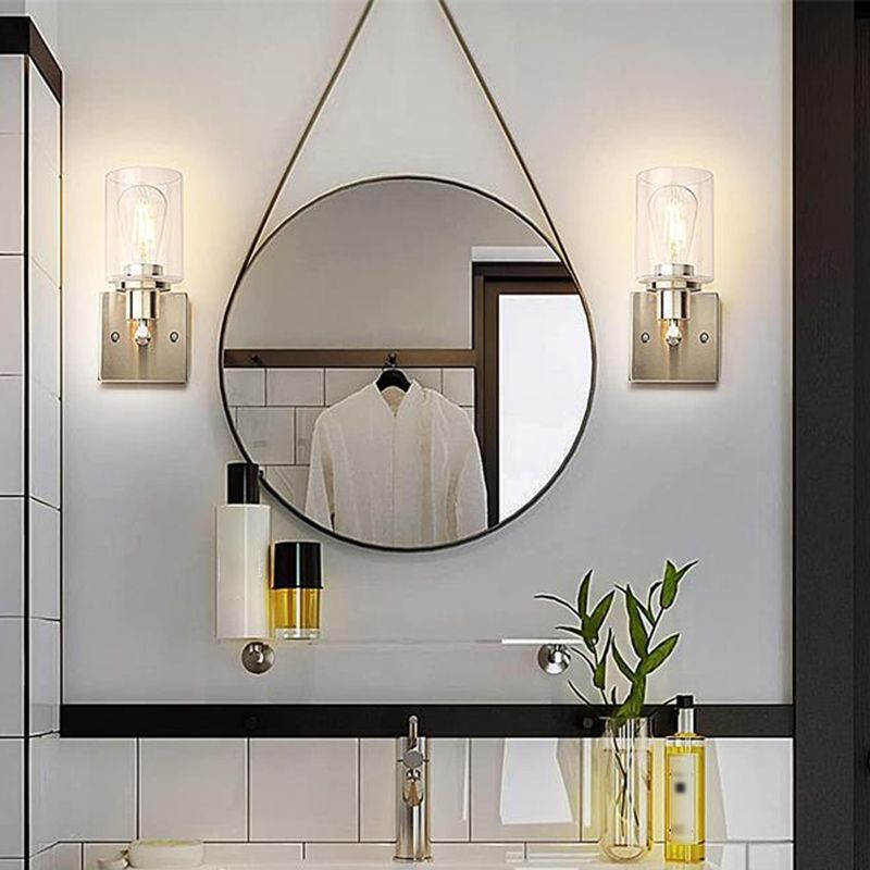 Alessio Modern Mirror Front Black Vanity Wall Lamp, Metal/Glass