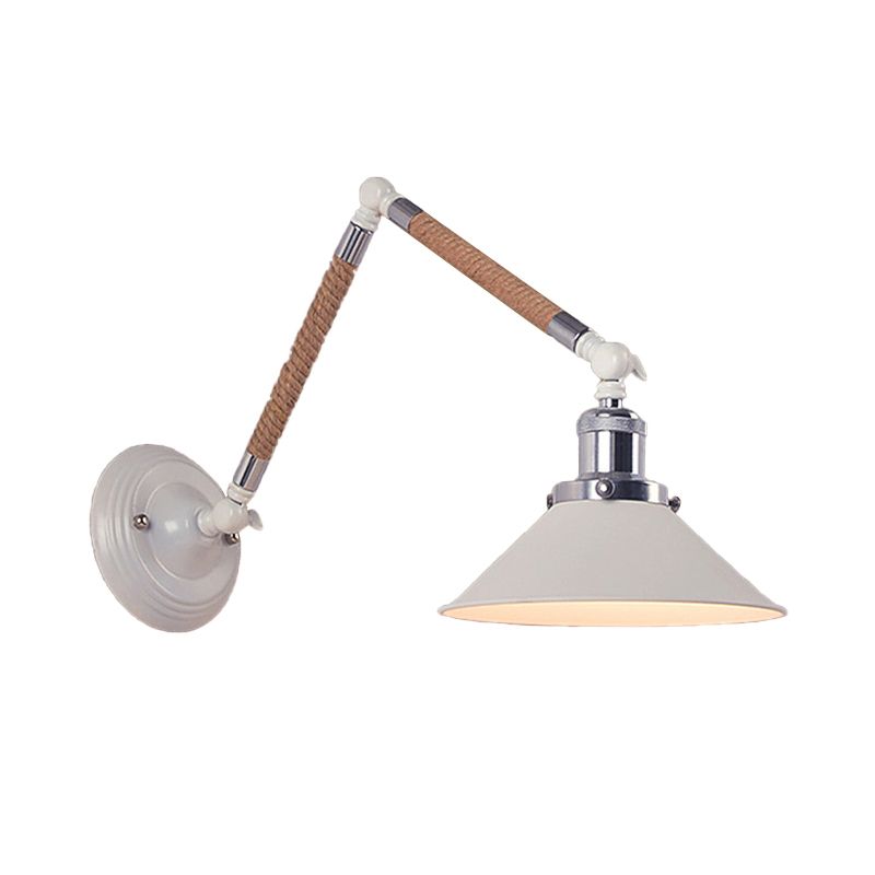 Carins White Adjustable Wall Lamp, Hemp Rope & Metal, 7"/8"/8.5"