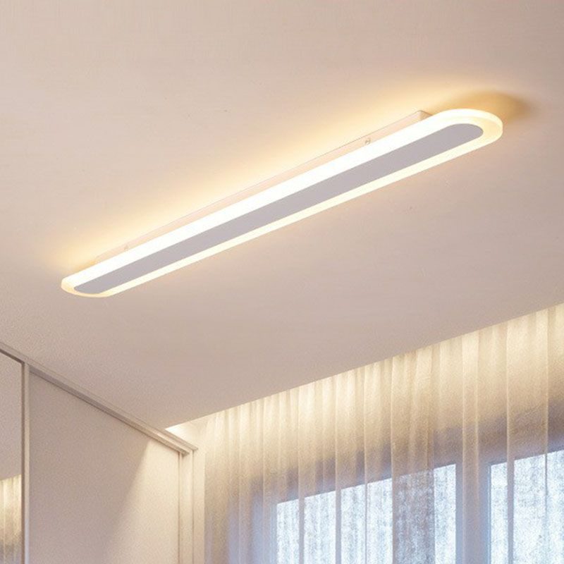 Edge Minimalist Oval Linear Metal/Acrylic Flush Mount Ceiling Light, White/Coffee