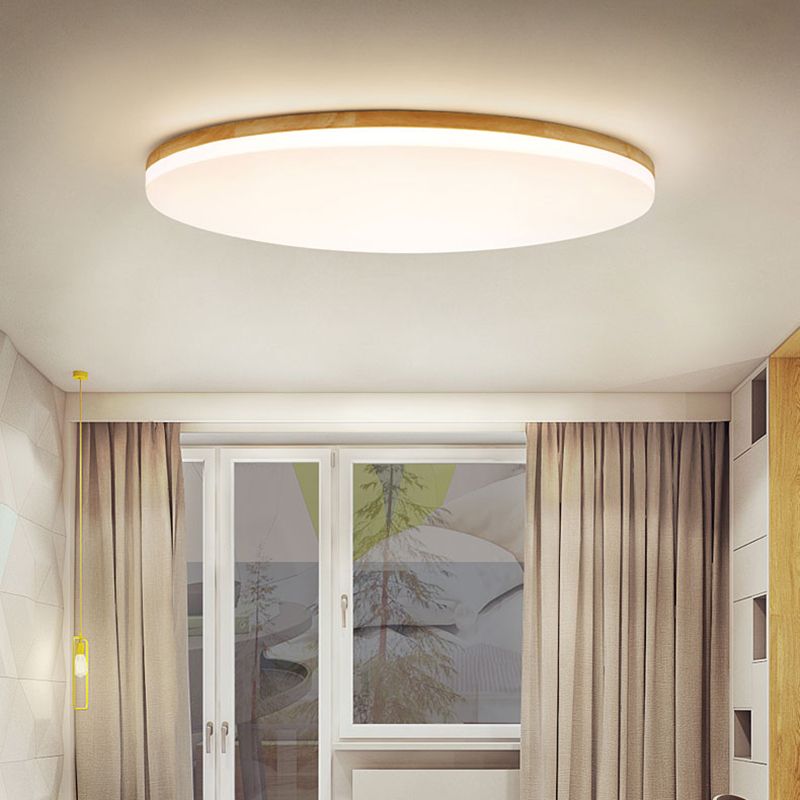 Ozawa Minimalist Wood Round Flush Mount Ceiling Light, Bedroom