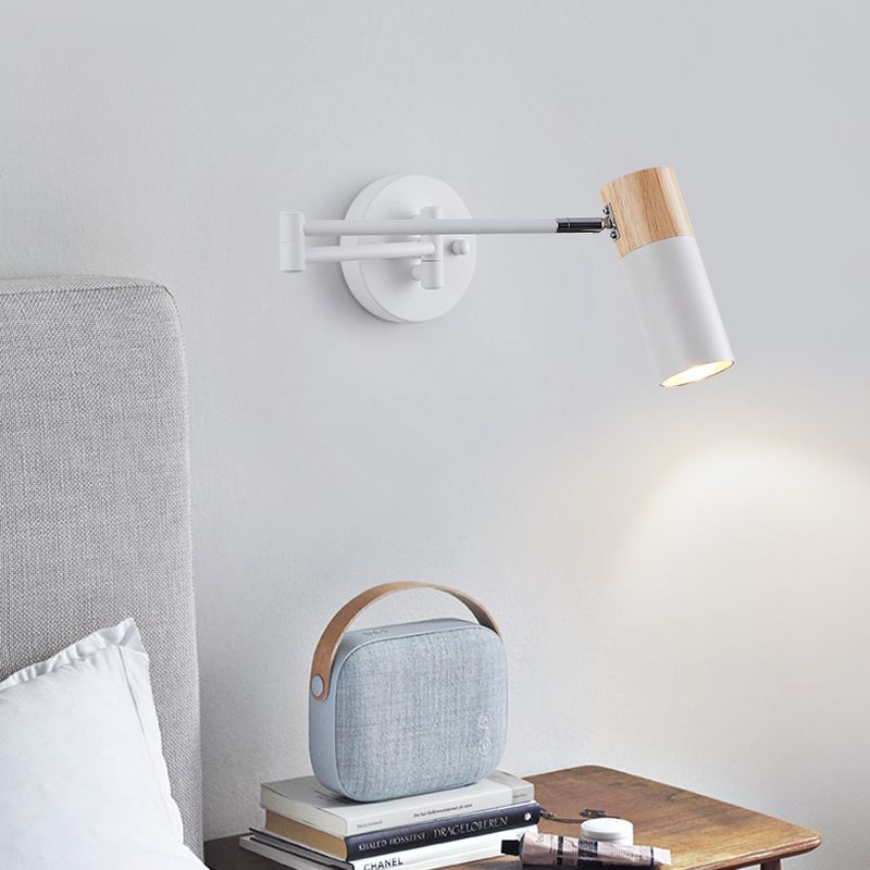 Ozawa Nordic Can Shaped Adjustable Wall Lamp, Metal/Wood, White
