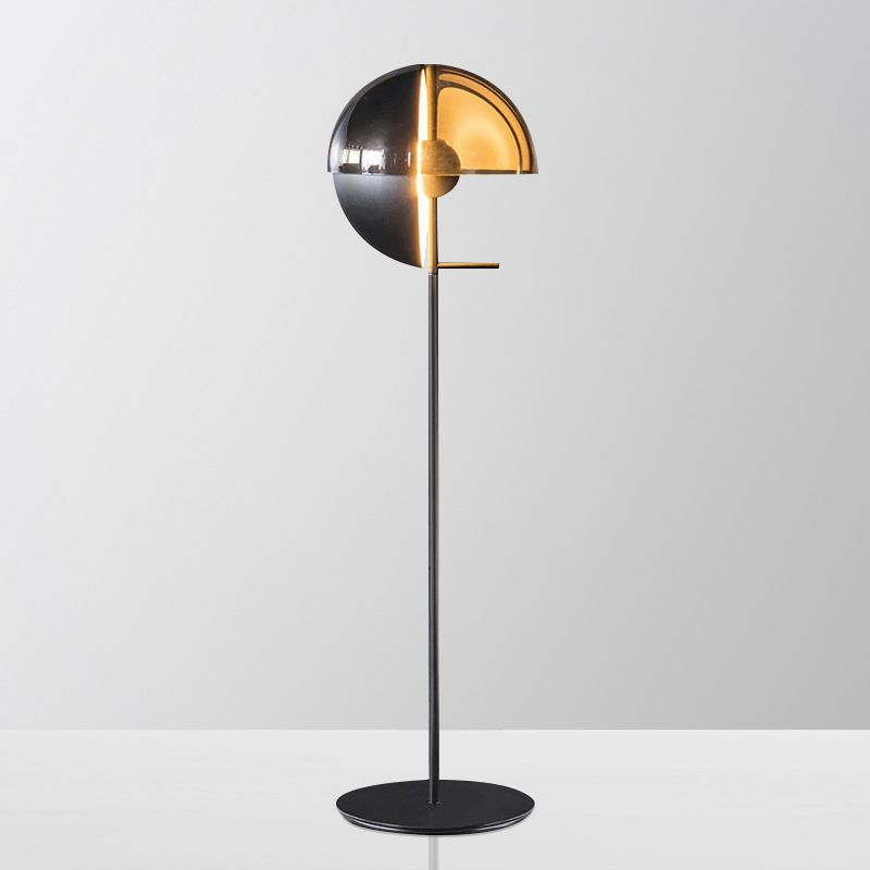 Salgado Modern Geometric Metal Glass Floor Lamp, Black/Amber