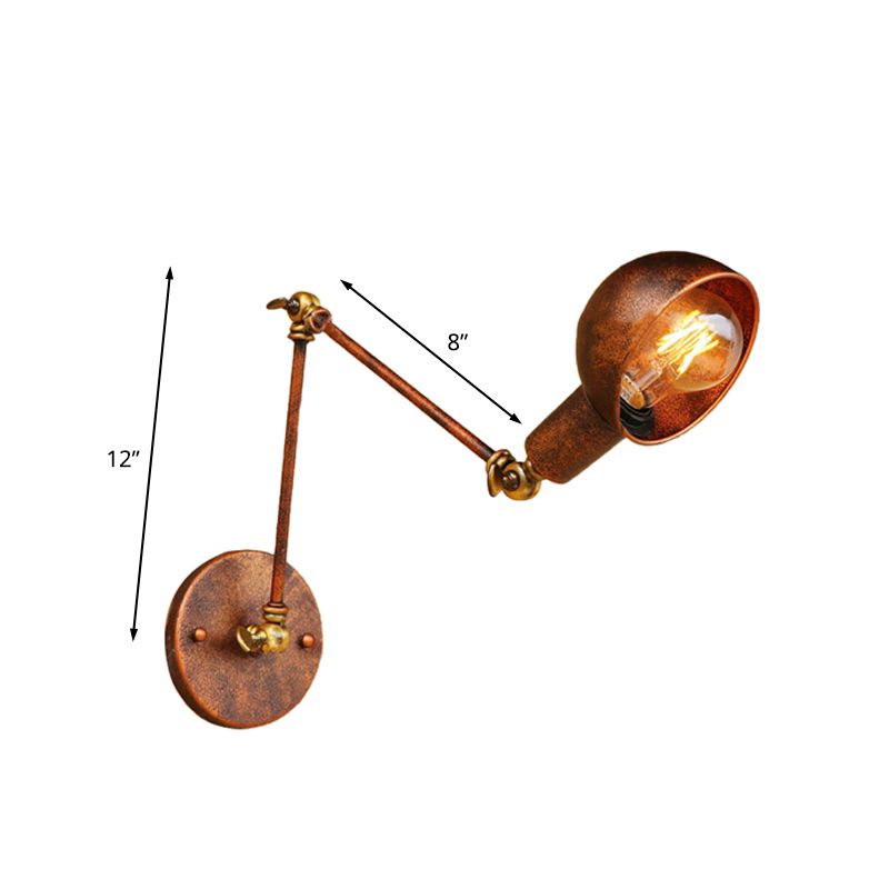 Brady Vintage Hemispheric Rust Adjustable Wall Lamp, Brass, Bedroom