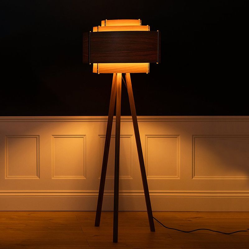 Ozawa Modern Cylinder Tripod Wood Floor Lamp, Brown