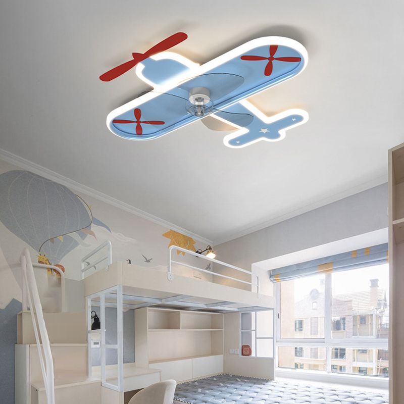 Minori Blue Plane Ceiling Fan With Light, L 21"