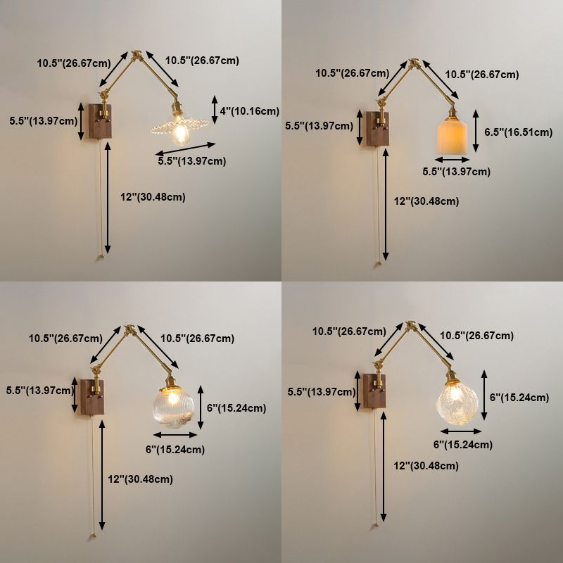 Ozawa Pleated Adjustable Wall Lamp, Metal & Wood, 11 Styles