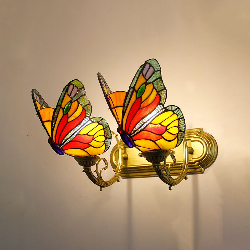 Kady Artistic Butterfly Metal/Glass Lamps Wall, Red/Blue/Multi-Color/Light Blue