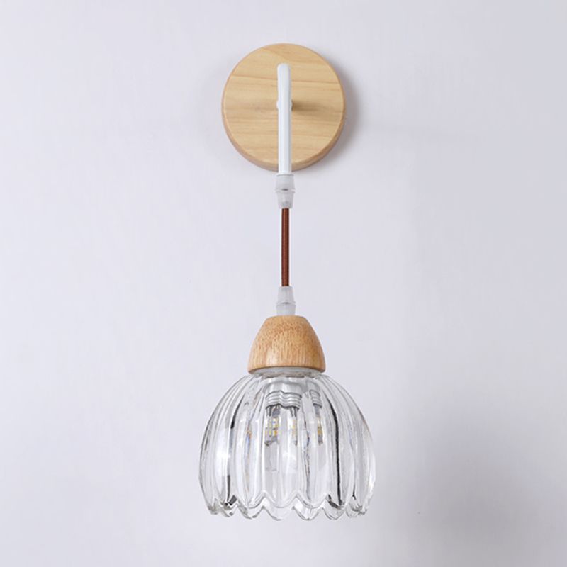 Lily Pleated Clear Wooden Bedroom Vanity Wall Lamp