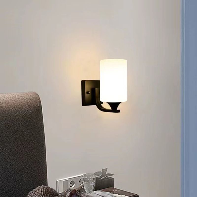 Eryn Modern Cylinder Metal Vanity Wall Lamp, Black/Chrome