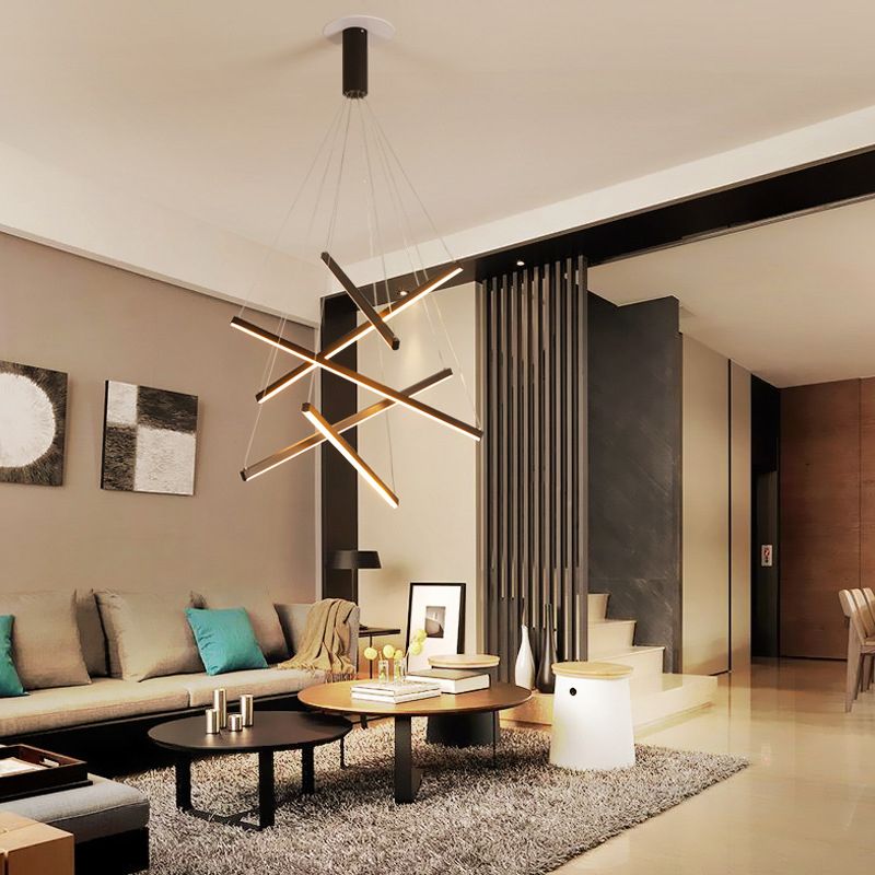 Edge Minimalist Linear Metal Pendant Light, Living Room, Gold