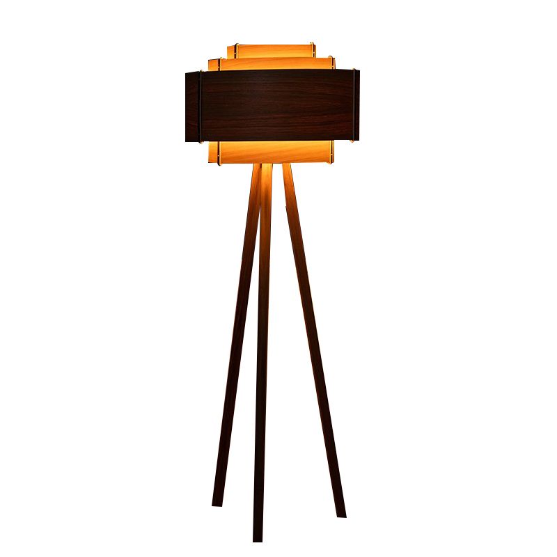 Ozawa Modern Tripod Brown Floor Lamp, Wood, 62"