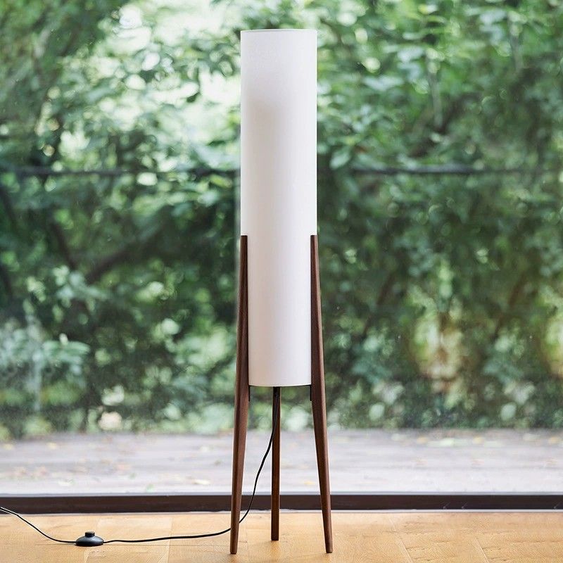 Ozawa Contemporary Cylinder Tripod Wood Glass Floor Lamp