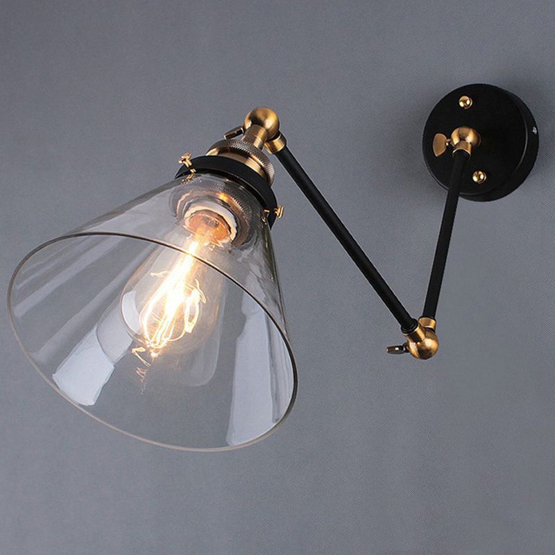Alessio Wall Lamp Vintage Simple Conical Adjustable Black, Bedroom