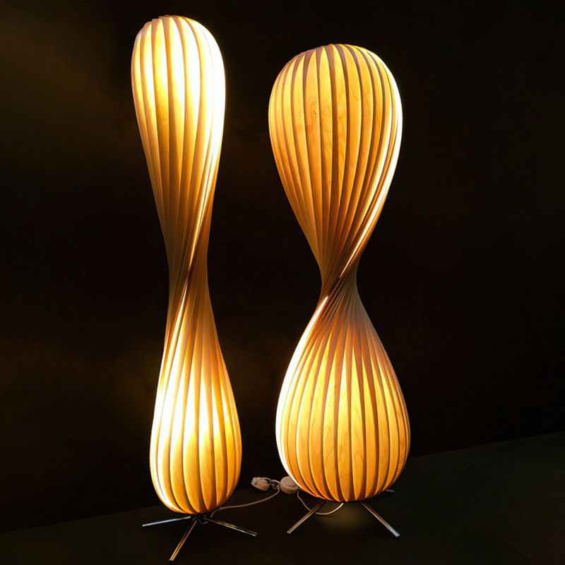 Ozawa Twisted Floor Lamp, Wood, 44"/57"