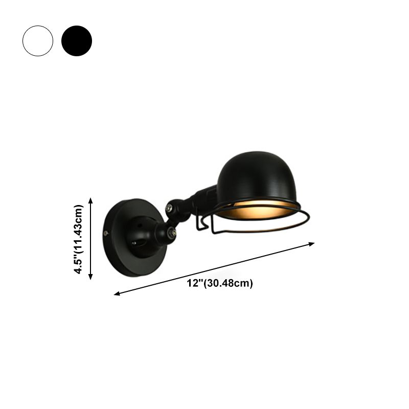 Brady Wall Lamp Dome Modern, Metal Arm Adjustable, Black/White, Bedroom