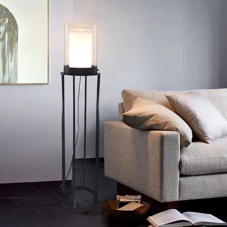 Eryn Black Cylinder Floor Lamp, Metal & Glass, 63"