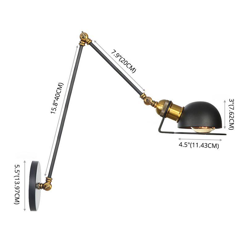 Brady Wall Lamp Dome Minimalist, Metal, Adjustable Black, Bedroom