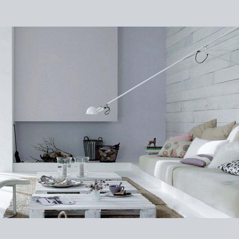 Brady Long Swing Adjustable Arm Wall Lamp, Metal, Black/White, Bedroom