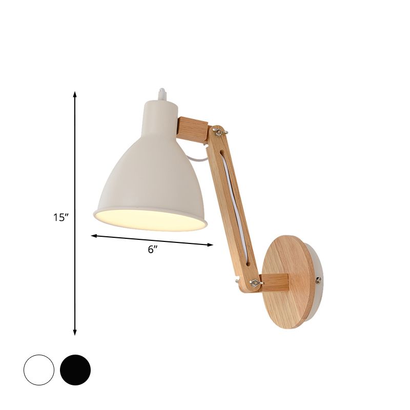 Brady Wall Lamp Dome Modern, Adjustable Metal Wood, Black/White, Bedroom