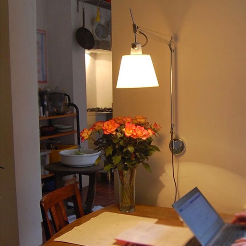 Brady Wall Lamp Dome Modern, Metal/Fabric Adjustable, Silver, Living Room